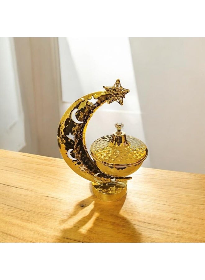 Ramadan Crescent Metal Date Serving Dish – Decorative Gold Moon Shaped Bowl for Iftar Suhoor Home Decoration - Image 1