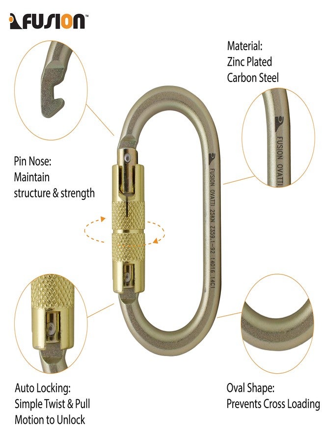 Fusion Climb Ovatti Steel Auto Lock Oval-Shaped Carabiner (FP-9108-GLD) - Image 4