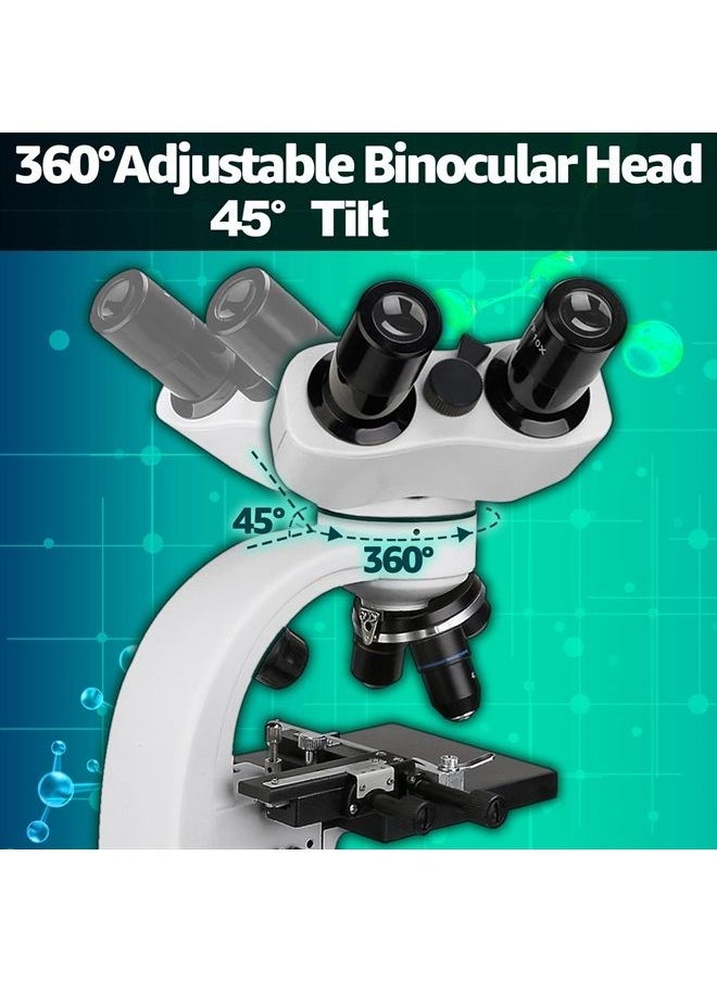 SV605 Compound Binocular Microscope 80X-1600X,Two-Layer Mechanical Stage Microscope, Microscope for Adults Teens Students, Microscopes with Science Kits, Dual LED Illumination