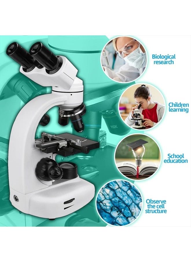 SV605 Compound Binocular Microscope 80X-1600X,Two-Layer Mechanical Stage Microscope, Microscope for Adults Teens Students, Microscopes with Science Kits, Dual LED Illumination