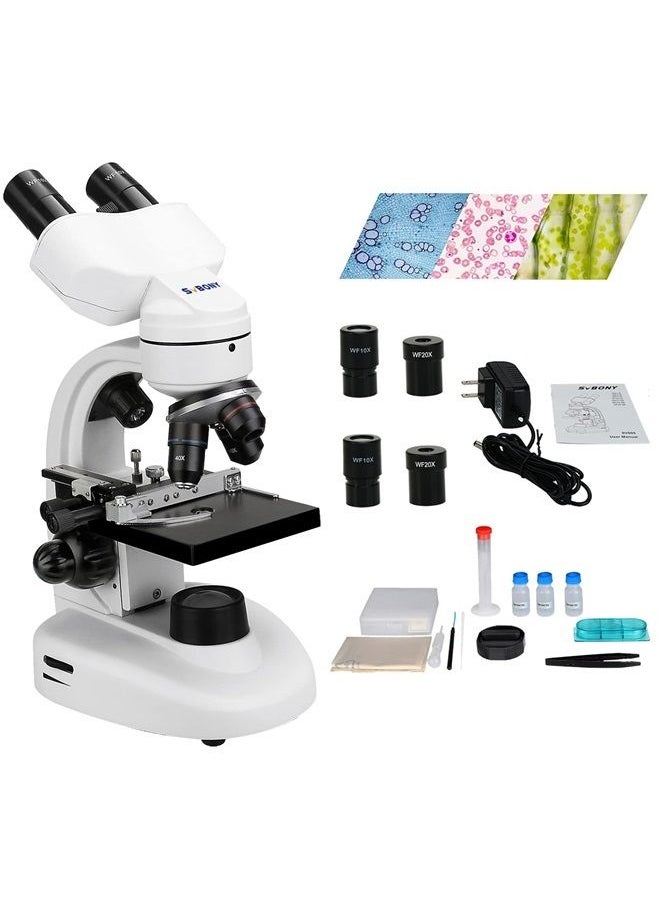 SVBONY SV605 Compound Binocular Microscope 80X-1600X,Two-Layer Mechanical Stage Microscope, Microscope for Adults Teens Students, Microscopes with Science Kits, Dual LED Illumination  - Image 1