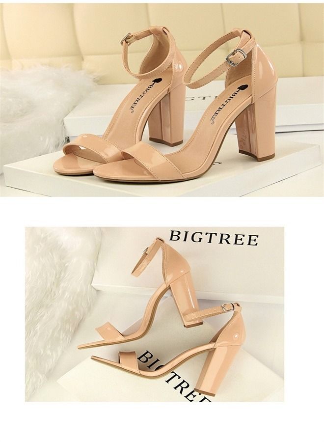 BIGTREE Stylish And Simple High-Heeled Sandals 9.5CM Beige - Image 2