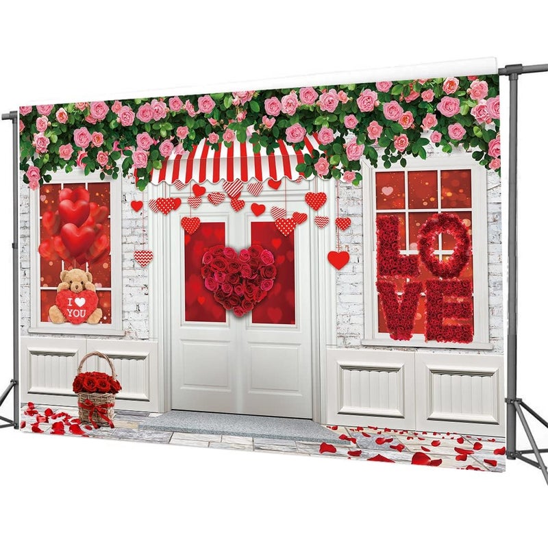 CYLYH 8X6FT Valentine's Day Backdrop Valentine's Day Store Backdrop Pink Rose Flower Brick Wall Background Love Wedding Bridal Shower Party Backdrops D807 - Image 5