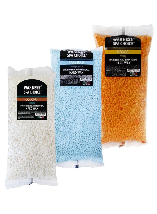 Waxness Spa Choice Assorted Hard Wax Beads 2.2 lb 1 kg Pack of 3 - Mango, Coconut, Baby Blue - Image 1