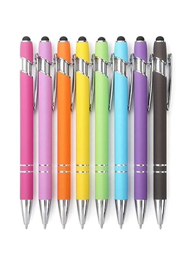 8 Pack Ballpoint Pen 2-in-1 Stylus Retractable Ballpoint Pen with Stylus tip, Metal Stylus Pen for Touch Screens, 1.0 mm Black Ink(Mixed Color) - Image 1