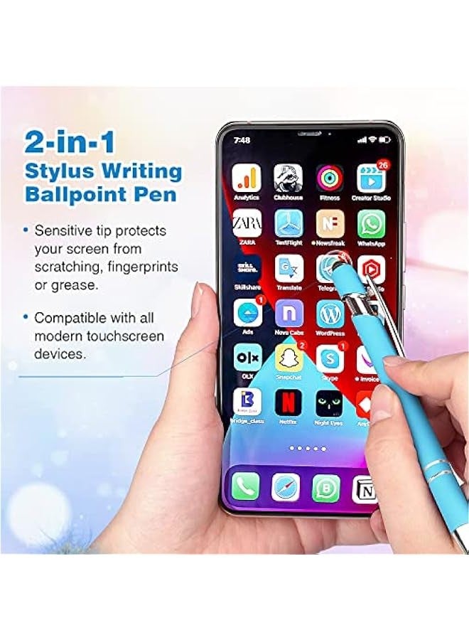 8 Pack Ballpoint Pen 2-in-1 Stylus Retractable Ballpoint Pen with Stylus tip, Metal Stylus Pen for Touch Screens, 1.0 mm Black Ink(Mixed Color) - Image 5