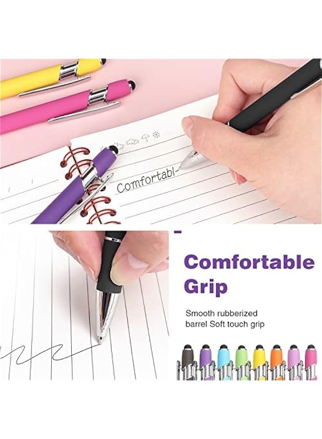 8 Pack Ballpoint Pen 2-in-1 Stylus Retractable Ballpoint Pen with Stylus tip, Metal Stylus Pen for Touch Screens, 1.0 mm Black Ink(Mixed Color) - Image 4