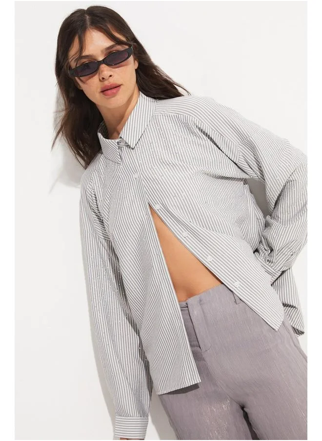 JUNE June Women Stone Detailed Woven Shirt Black