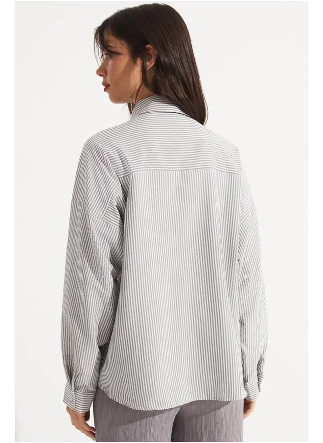 JUNE June Women Stone Detailed Woven Shirt Black