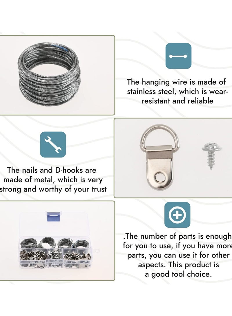 SYOSI Picture Hanging Kit, 40 Pcs D Ring Picture Hooks with Screws, 4 Rolls of 10ft Picture Hanging Wire, and 40 Pcs Aluminum Sleeves for Hanging Painting Photos (124 Pcs) - Image 3