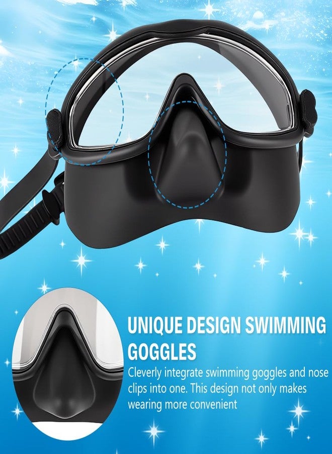 PROBEROS® Premium Swimming Goggles for Men & Women, 2-in-1 Wide View Goggles UV Protection & Anti-Glare Lenses with Anti-Choke Nose Cover & Earplugs, Adjustable No Pressure Swim Goggles, Black - Image 5