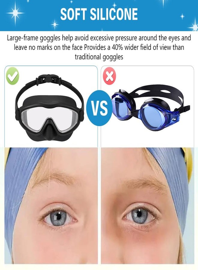 PROBEROS® Premium Swimming Goggles for Men & Women, 2-in-1 Wide View Goggles UV Protection & Anti-Glare Lenses with Anti-Choke Nose Cover & Earplugs, Adjustable No Pressure Swim Goggles, Black - Image 4