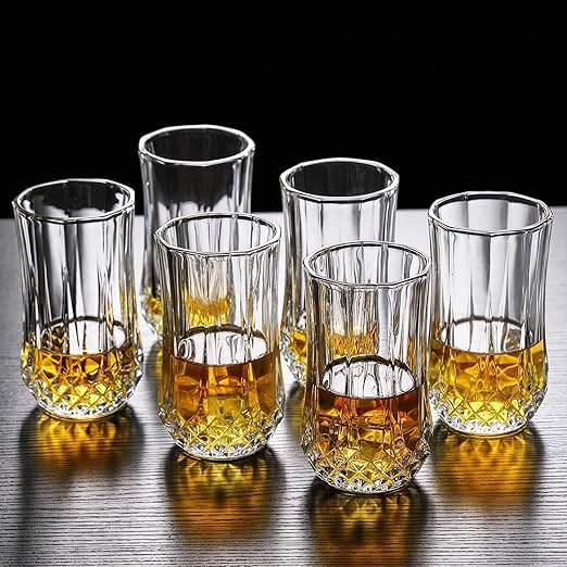 GRETZOMALL GRETZOMALL Transparent Diamond Highball Glass Tumblers Crystal Old Fashioned Glass for Water Juice Beer Wine Cocktails Whiskey Pack of 6  - Image 1