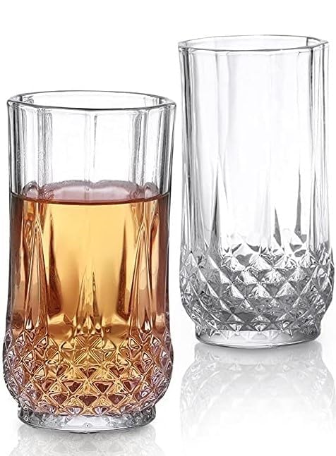 GRETZOMALL GRETZOMALL Transparent Diamond Highball Glass Tumblers Crystal Old Fashioned Glass for Water Juice Beer Wine Cocktails Whiskey Pack of 6  - Image 3