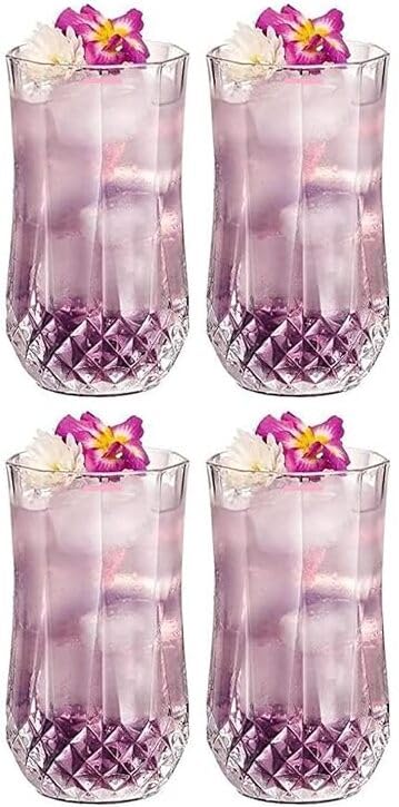 GRETZOMALL GRETZOMALL Transparent Diamond Highball Glass Tumblers Crystal Old Fashioned Glass for Water Juice Beer Wine Cocktails Whiskey Pack of 6  - Image 4