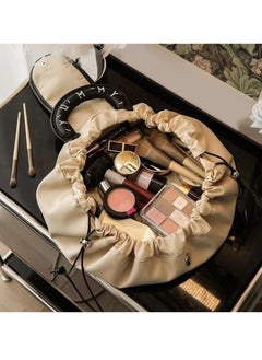 Excefore Lazy Drawstring Makeup Bags, Large Capacity Waterproof Travel Portable Cosmetic Bag, One-Step Toiletry Organizer, Beauty Makeup Storage Bag for Eyeshadow, Lipstick, Skin Care (1Pcs, Apricot)  - Image 5