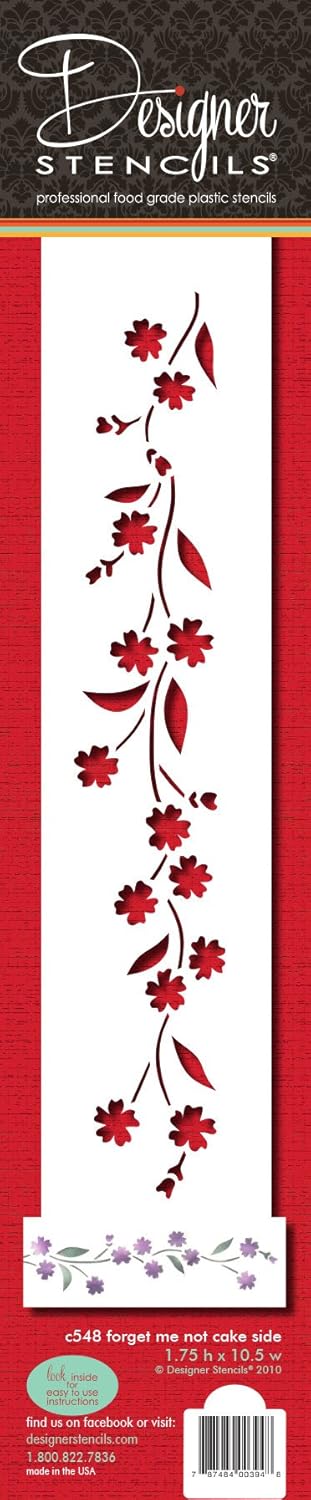 Designer Stencils C548 Forget Me Not Cake Stencil Side Beigesemitransparent - Image 1