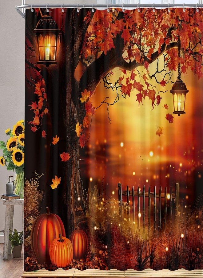 GOAOK Rustic Fall Shower Curtain, Autumn Pumpkin Harvest Thanksgiving Shower Curtain Set, Rusitc Halloween Forest Shower Curtain Set,Fall Farmhouse for Bathroom with Hook Fabric Polyester 72''X72'' - Image 3