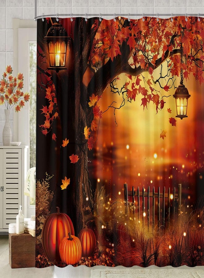 GOAOK Rustic Fall Shower Curtain, Autumn Pumpkin Harvest Thanksgiving Shower Curtain Set, Rusitc Halloween Forest Shower Curtain Set,Fall Farmhouse for Bathroom with Hook Fabric Polyester 72''X72'' - Image 2