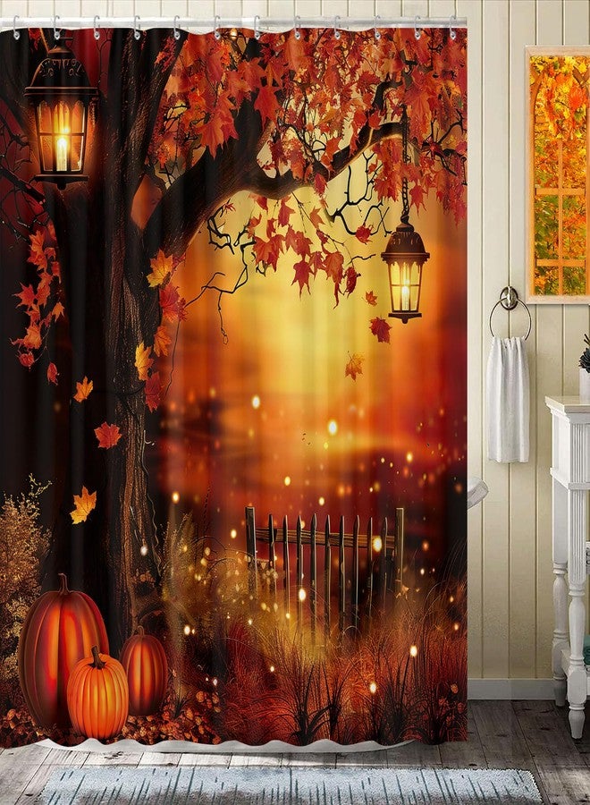 GOAOK Rustic Fall Shower Curtain, Autumn Pumpkin Harvest Thanksgiving Shower Curtain Set, Rusitc Halloween Forest Shower Curtain Set,Fall Farmhouse for Bathroom with Hook Fabric Polyester 72''X72'' - Image 1