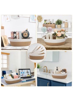 Arabest Oval Storage Basket 5 Pieces Set-Natural Cotton Rope Woven Basket, Storage Box for Organizing Small Baskets Dog Toy Basket with Handle, Cat Toy Box, Bathroom Organizer Bucket  - Image 4