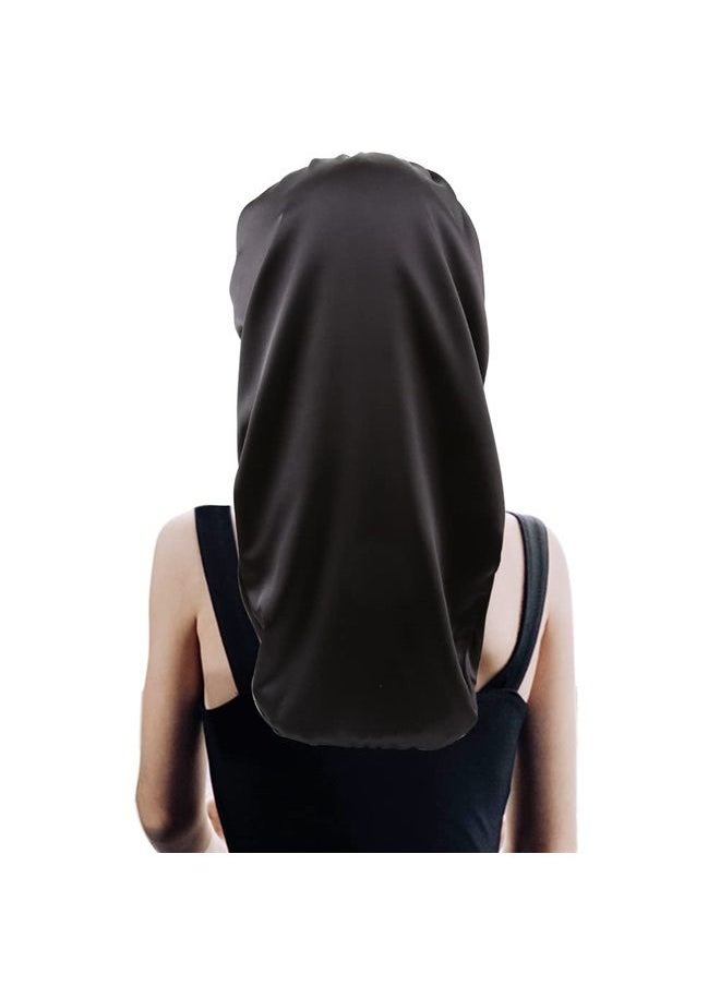 greatremy Geatremy Braids Long Silky Satin Bonnet Double Layer Sleep Satin Cap Bonnet for Curly, Long Hair Sleeping Bonnet for Kids Girls Black  - Image 1