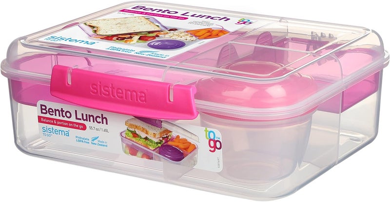 سيستيما Sistema To Go Collection صندوق غداء بينتو، متوسط، شفاف/وردي Klips - Image 1