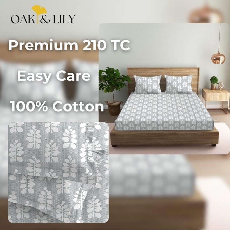 Oak & Lily Oak Lily Premium European Quality 100 Pure Cotton 210 TC King Size Bedsheet with 2 Large Pillow Covers 108 x 108 inches Breathable SkinFriendly Soft Comfortable Bloom Haven Grey  - Image 2