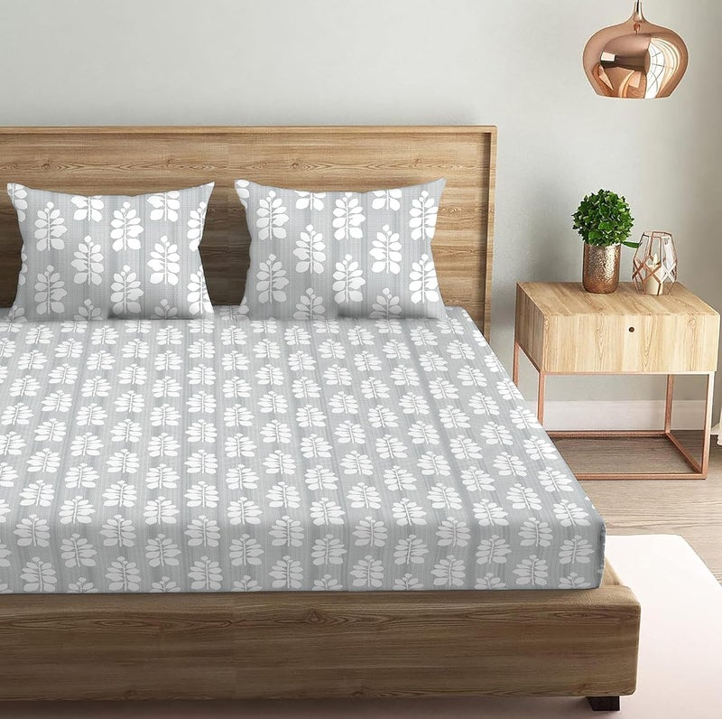 Oak & Lily Oak Lily Premium European Quality 100 Pure Cotton 210 TC King Size Bedsheet with 2 Large Pillow Covers 108 x 108 inches Breathable SkinFriendly Soft Comfortable Bloom Haven Grey  - Image 3