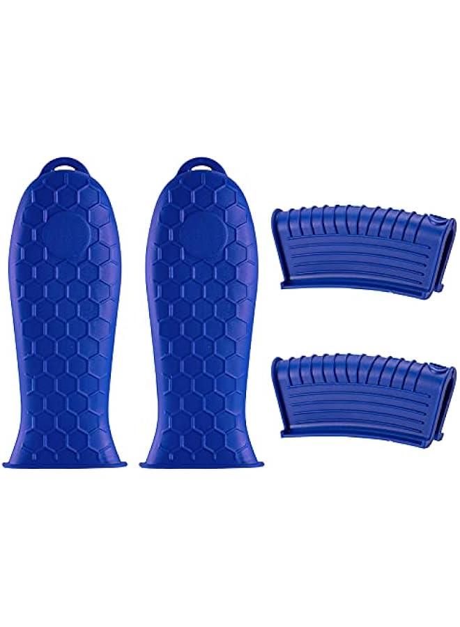 Silicone Hot Handle Holder,Heat Resistant Holders Sleeve,Washable Reusable Rubber Non-Slip Pot Assist Handles Cover for Cast Iron Skillet,Frying Pans,Griddles,Metal Pan Cookware,4PCS,Blue - Image 1