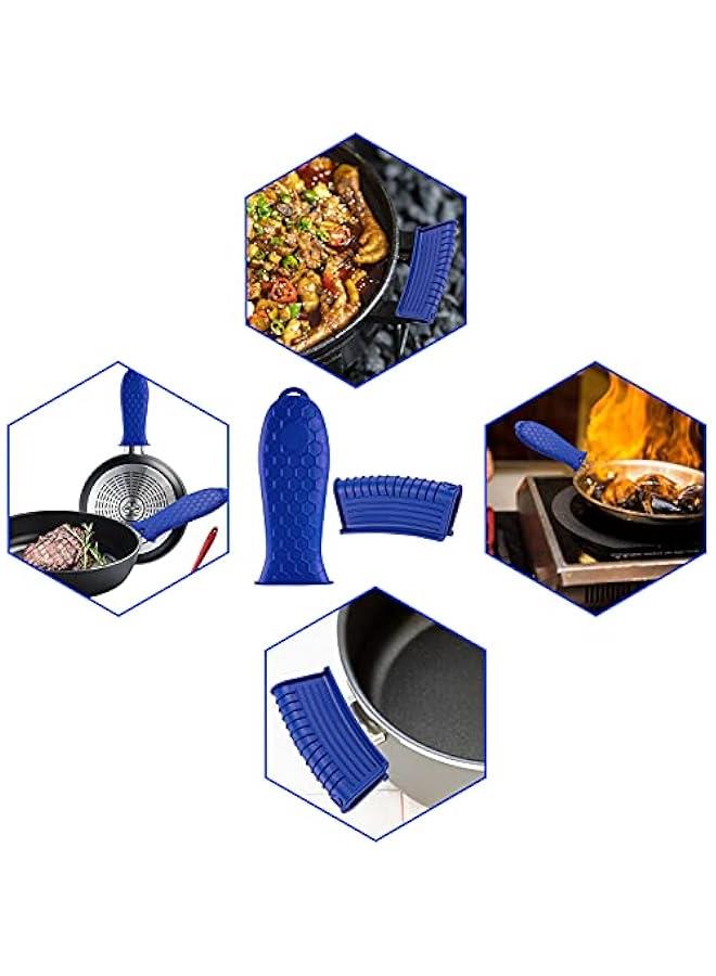 Silicone Hot Handle Holder,Heat Resistant Holders Sleeve,Washable Reusable Rubber Non-Slip Pot Assist Handles Cover for Cast Iron Skillet,Frying Pans,Griddles,Metal Pan Cookware,4PCS,Blue - Image 5