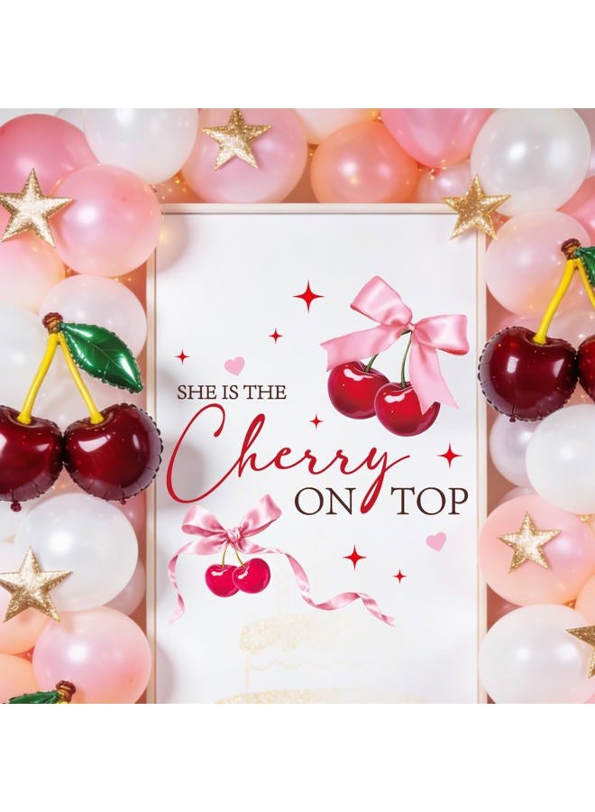 Aposwow Shes Cherry on The Top Decorations - Cherry Theme Baby Shower Decal, Sweet Bow Wall Sticker for Balloon Arch Backdrop Decor, Cherries Theme Bridal Shower Birthday Party Decorations - Image 3