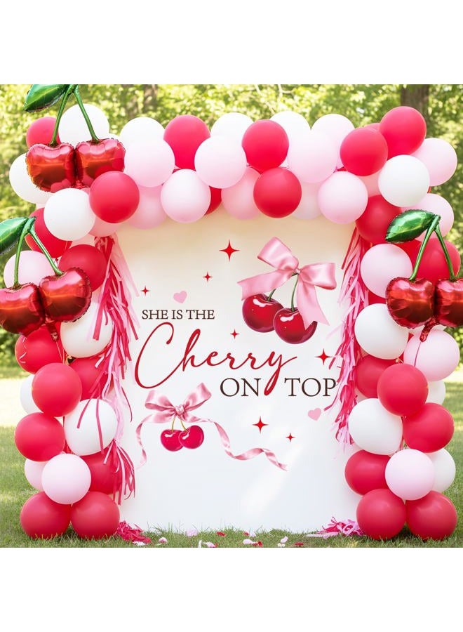 Aposwow Shes Cherry on The Top Decorations - Cherry Theme Baby Shower Decal, Sweet Bow Wall Sticker for Balloon Arch Backdrop Decor, Cherries Theme Bridal Shower Birthday Party Decorations - Image 5