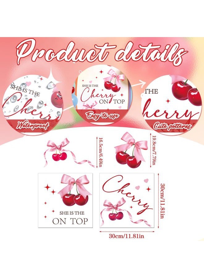 Aposwow Shes Cherry on The Top Decorations - Cherry Theme Baby Shower Decal, Sweet Bow Wall Sticker for Balloon Arch Backdrop Decor, Cherries Theme Bridal Shower Birthday Party Decorations - Image 2