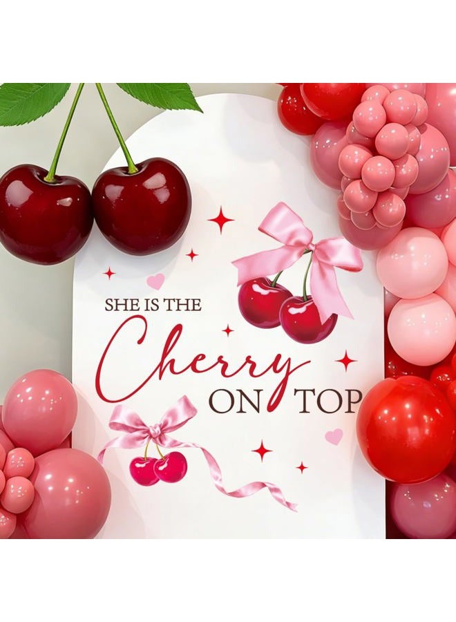 Aposwow Shes Cherry on The Top Decorations - Cherry Theme Baby Shower Decal, Sweet Bow Wall Sticker for Balloon Arch Backdrop Decor, Cherries Theme Bridal Shower Birthday Party Decorations - Image 1