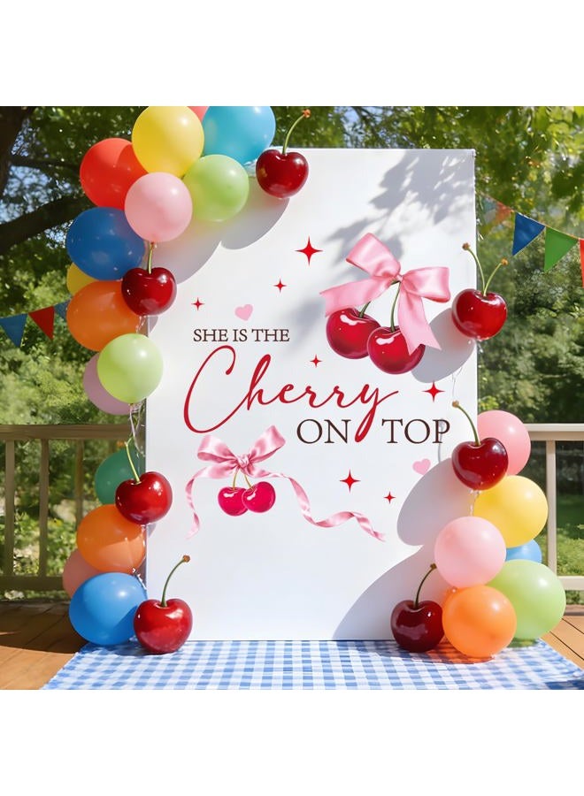 Aposwow Shes Cherry on The Top Decorations - Cherry Theme Baby Shower Decal, Sweet Bow Wall Sticker for Balloon Arch Backdrop Decor, Cherries Theme Bridal Shower Birthday Party Decorations - Image 4