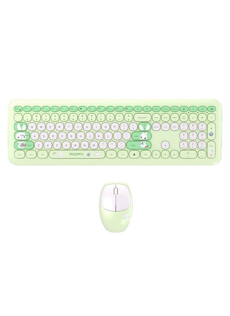 MOFii Mofii 666 Keyboard Mouse Combo Wireless 2.4G Mixed Color 110 Key Keyboard Mouse Set with Round Punk Keycaps for Girl Green Color  - Image 1
