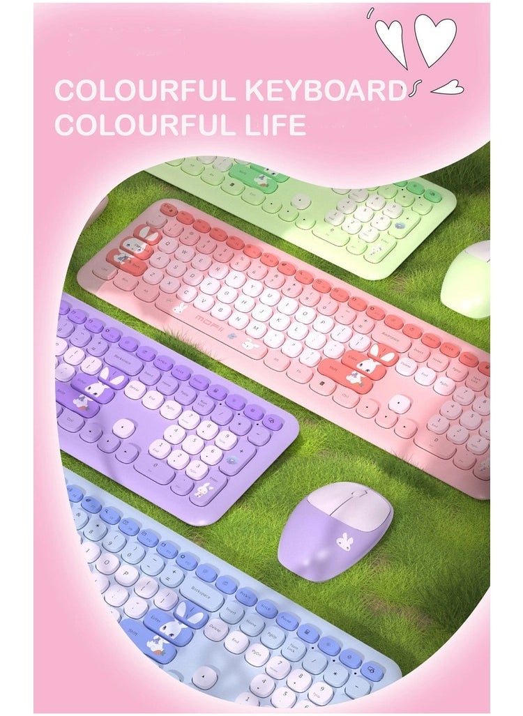 MOFii Mofii 666 Keyboard Mouse Combo Wireless 2.4G Mixed Color 110 Key Keyboard Mouse Set with Round Punk Keycaps for Girl Green Color  - Image 2