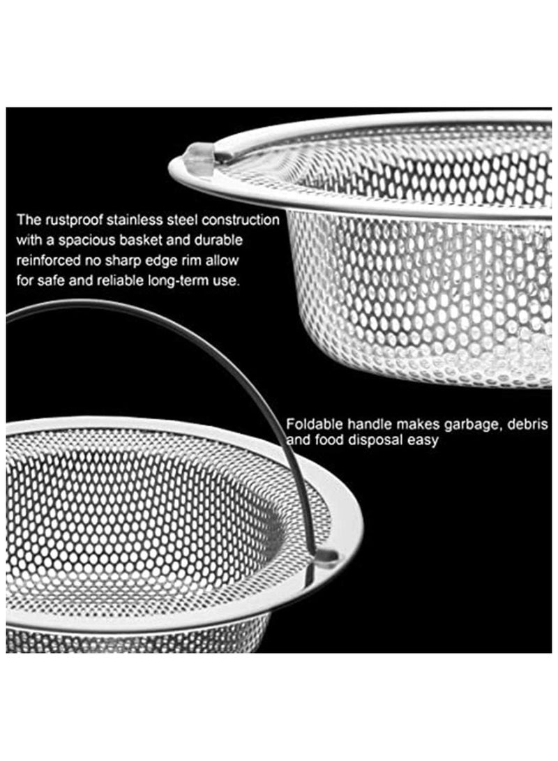 2 Pack - 4.5" Top / 3" Basket - Kitchen Sink Drain Strainer Stainless Steel Large Basket Food Catcher with Handle. Fast Flow and Effective 2/16" Holes  - Image 2