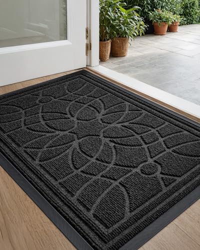 DEXI Front Door Mat Outside Entrance Heavy Duty Non Slip Low Profile Doormat for Entryway Trap Dirt and Moisture Welcome Mats Easy Clean Patio Garage 17x29 Black - Image 1