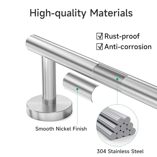 USHOWER Brushed Nickel Towel Bar, 24-Inch Towel Rack for Bathroom Wall Mounted, Thicken SUS304 Stainless Steel Towel Rod Modern Home Decor (Total Length 26-Inch) - Image 5