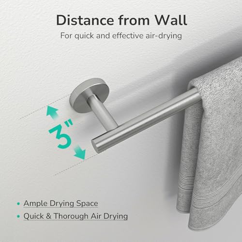 USHOWER Brushed Nickel Towel Bar, 24-Inch Towel Rack for Bathroom Wall Mounted, Thicken SUS304 Stainless Steel Towel Rod Modern Home Decor (Total Length 26-Inch) - Image 4