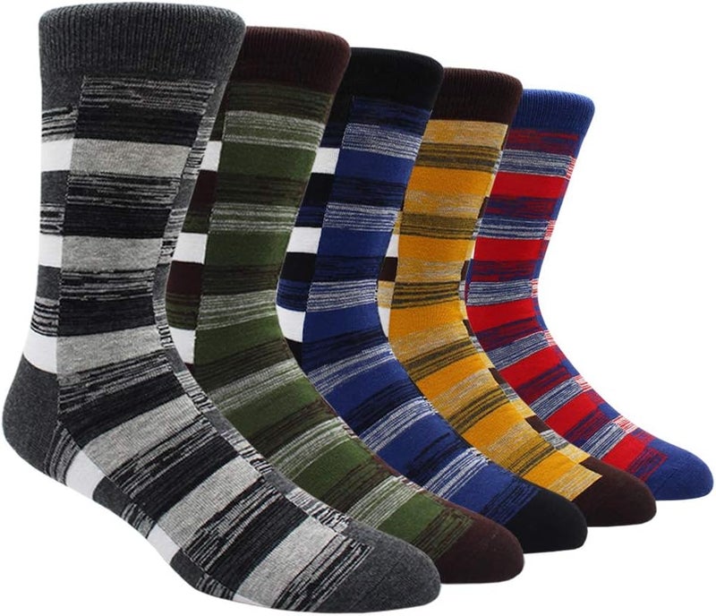 TOEJYJ Mens Fun Dress Socks, Pattern Funny Casual Socks Pack, Colorful Striped Cotton Novelty Socks Size 10-13 - Image 1