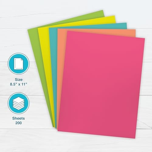 PrintWorks Tropical Cardstock 8.5" x 11" - 200 Sheets - 5 Assorted Fluorescent Colors - Ideal for School & Craft Projects - 65 lb/176 gsm & 110 lb/199 gsm - Made in the USA (00663) - Image 2
