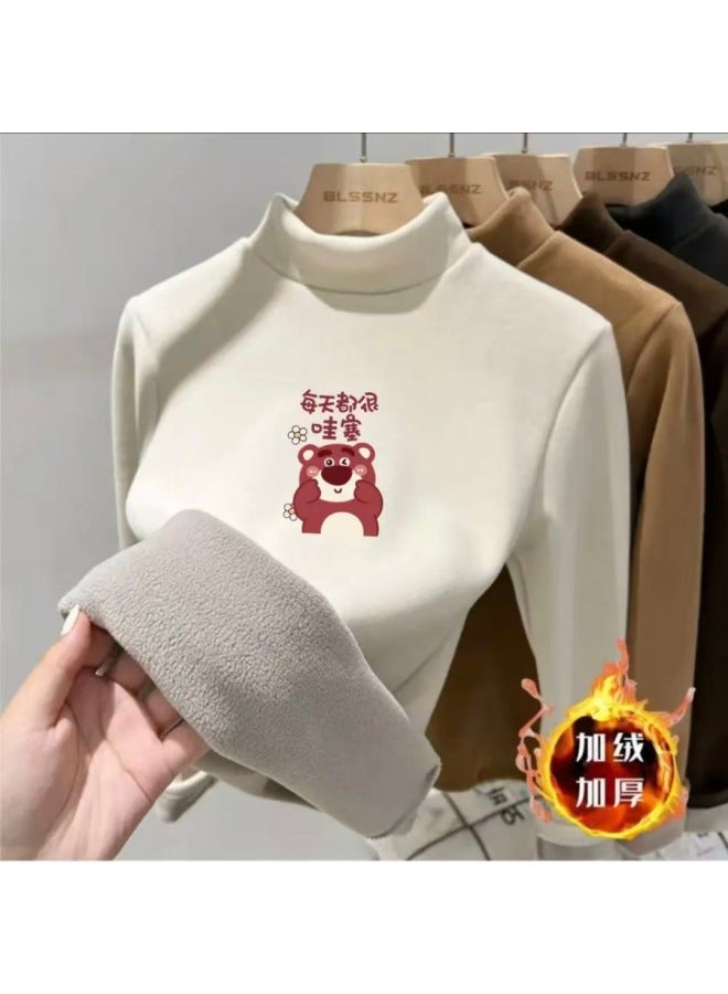 Boys And Girls Velvet Thickeneded Half Turtleneck Velvet Bottoming Shirt Autumn And Winter New Warm Baby Long-sleeved T-shirt