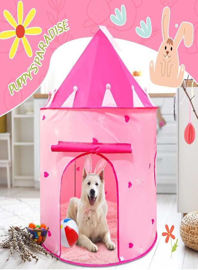 Woanger Princess Castle Play Tent Round Shaggy Area Rug Set Room Decor 39 x 39 Inch Circle Fluffy Plush Cute Rugs for Bedroom Foldable Tent for Kids Girls Indoor Outdoor Pet Living Room (Heart Style) - Image 5