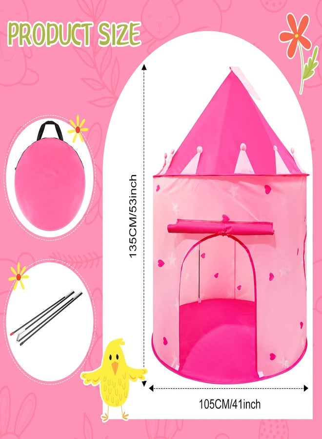 Woanger Princess Castle Play Tent Round Shaggy Area Rug Set Room Decor 39 x 39 Inch Circle Fluffy Plush Cute Rugs for Bedroom Foldable Tent for Kids Girls Indoor Outdoor Pet Living Room (Heart Style) - Image 2