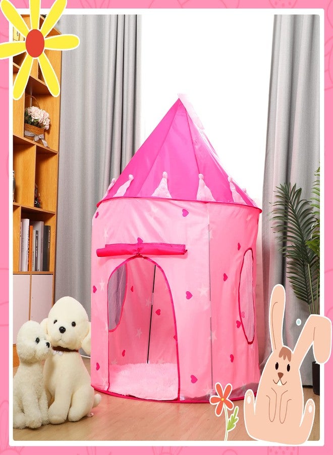 Woanger Princess Castle Play Tent Round Shaggy Area Rug Set Room Decor 39 x 39 Inch Circle Fluffy Plush Cute Rugs for Bedroom Foldable Tent for Kids Girls Indoor Outdoor Pet Living Room (Heart Style) - Image 4