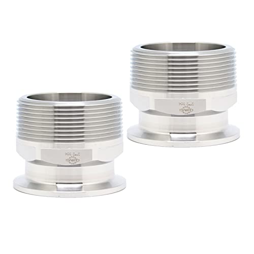 QiiMii 2" Tri Clamp Adapter to 2" MNPT Thread Ferrule Hexagonal Sanitary Pipe Fitting (2 Pack) - Image 1