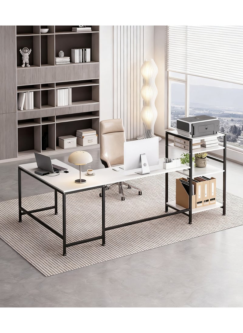 L Shaped Computer Desk with Printer Stand, Reversible Corner Desk with Storage Shelves, 2 Person Gaming Table, Large Writing Study Table for Home Office - Image 1